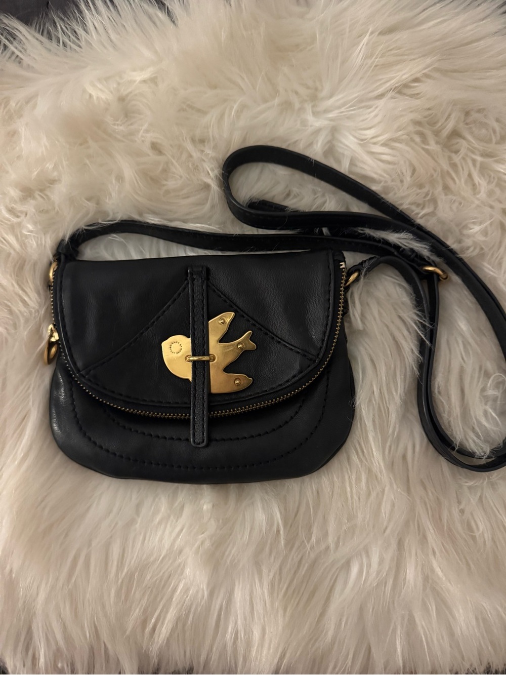 Marc Jacobs Black Leather Crossbody with Gold Bird Hardware